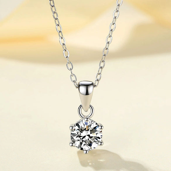 Wholesale S925 Sterling Silver Light Luxury Single Diamond Pendant With Sixclaw Seiko And Geometric Design Silver Jewelry