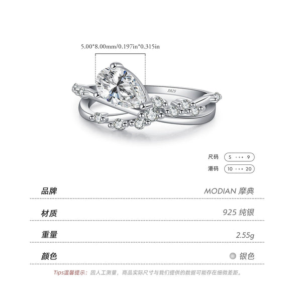 Wholesale S925 Sterling Silver Light Luxury Style Exquisite Winding Cross Line Water Drop Diamond Ring For Women