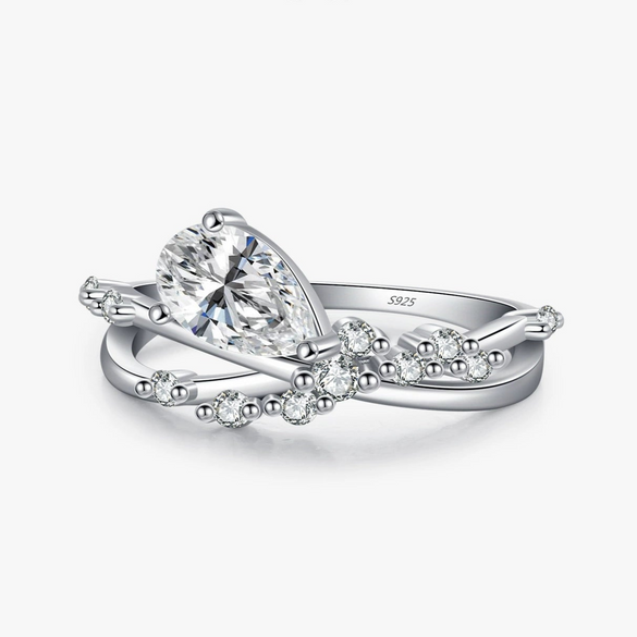 Wholesale S925 Sterling Silver Light Luxury Style Exquisite Winding Cross Line Water Drop Diamond Ring For Women