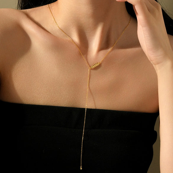 Wholesale S925 Sterling Silver Long Tassel Wheat Ear Pendant Necklace For Women Geometric Pattern Electroplated Platinum Or 18K Gold