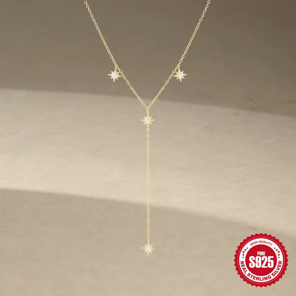 Wholesale S925 Sterling Silver Long Yshaped Tassel Geometric Eight Mans Star Flash Diamond Electroplated Female Light Luxury Sexy Neck Chain