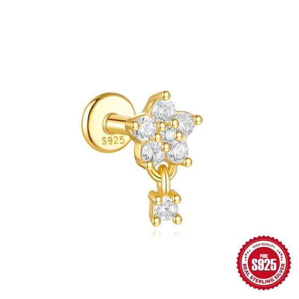 Wholesale S925 Sterling Silver Lotus Flower Electroplated Cartilage Spiral Puncture Ear Nail For Women