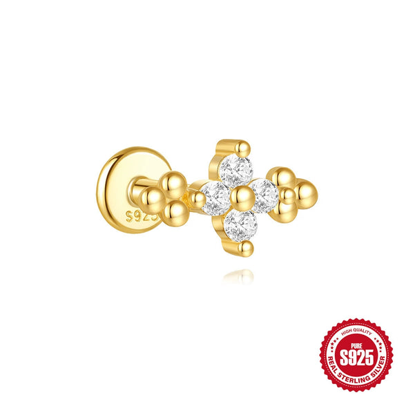 Wholesale S925 Sterling Silver Lotus Flower Electroplated Cartilage Spiral Puncture Ear Nail For Women