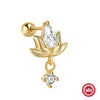 Wholesale S925 Sterling Silver Lotus Flower Piercing Thread Stud Earrings With High Grade Diamond Embedded And Zirconia Design
