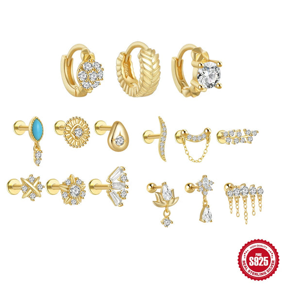 Wholesale S925 Sterling Silver Lotus Flower Piercing Thread Stud Earrings With High Grade Diamond Embedded And Zirconia Design