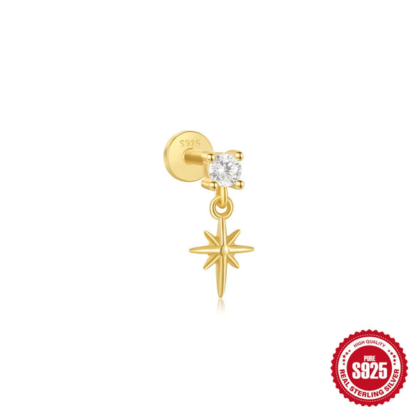 Wholesale S925 Sterling Silver Love Double Buckle Crown Inlay Cartilage Spiral Puncture Earrings With Flower Pattern And Electroplating Design For Women