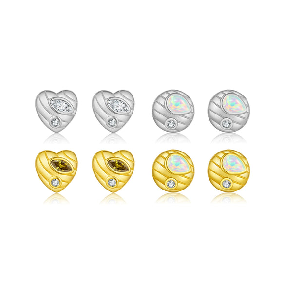 Wholesale S925 Sterling Silver Love Ear Studs With Microinlaid Zircon Fruit Pattern Electroplated For Unisex Fashionable And Allmatch