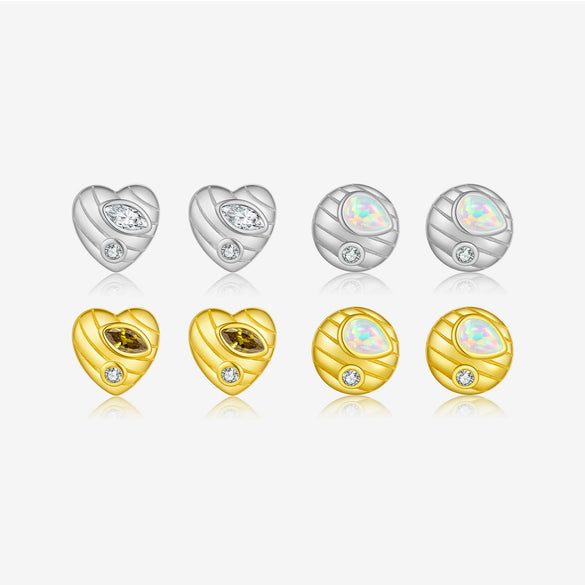Wholesale S925 Sterling Silver Love Ear Studs With Microinlaid Zircon Fruit Pattern Electroplated For Unisex Fashionable And Allmatch