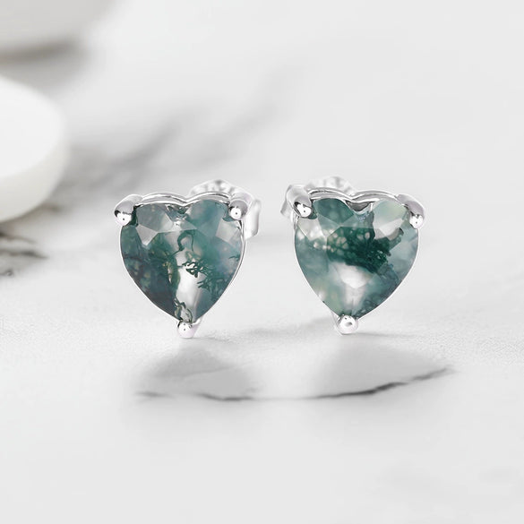 Wholesale S925 Sterling Silver Love Heart Shaped Moss Agate Inlay Jewelry Suit For Women With Aquatic Theme