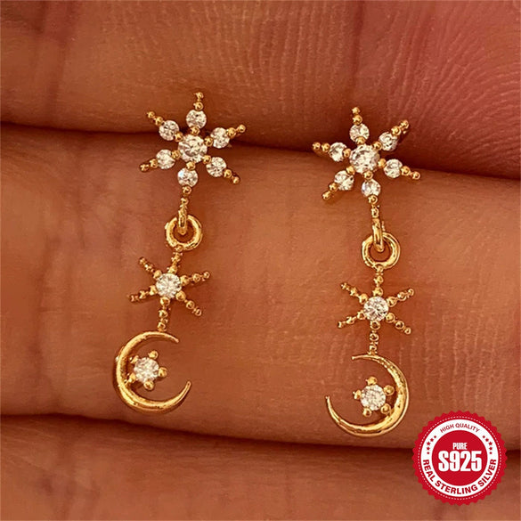 Wholesale S925 Sterling Silver Love Hollow Four Pointed Star Earrings With Pink Diamond Inlay And Inlaid Zircon For Women