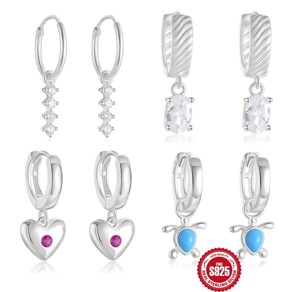 Wholesale S925 Sterling Silver Love Little Turtle Single Row Diamond Earring With Geometric Pattern And Electroplating For Women