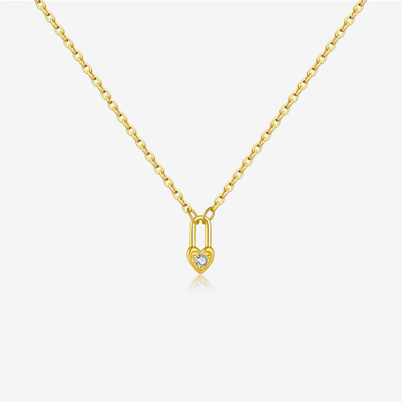 Wholesale S925 Sterling Silver Love Lock Necklace With Diamond Design Electroplated Simple Long Chain Fashionable Jewelry