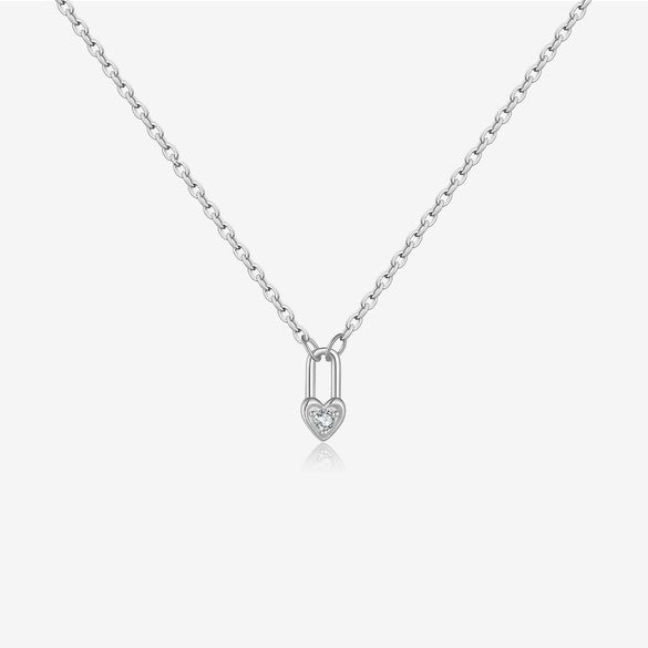 Wholesale S925 Sterling Silver Love Lock Necklace With Diamond Design Electroplated Simple Long Chain Fashionable Jewelry