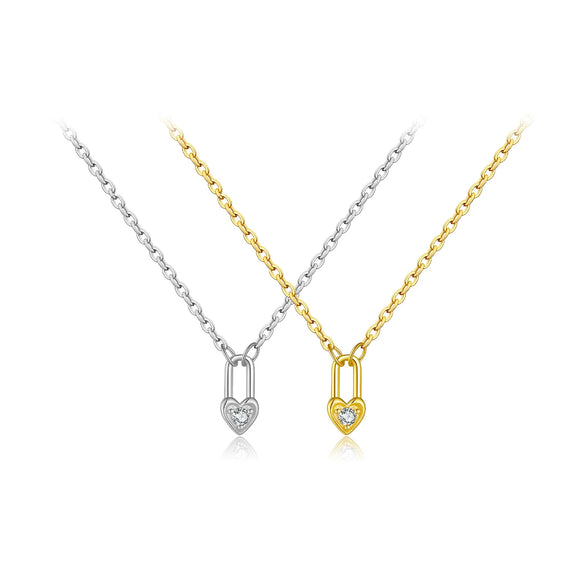 Wholesale S925 Sterling Silver Love Lock Necklace With Diamond Design Electroplated Simple Long Chain Fashionable Jewelry