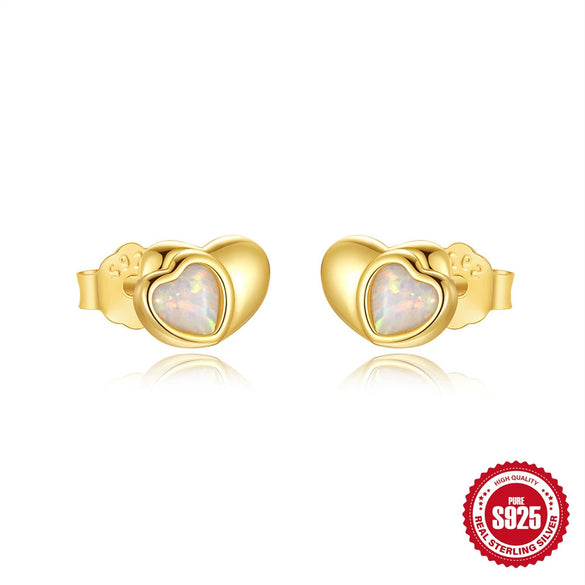 Wholesale S925 Sterling Silver Love Opal Earrings With Electroplating For Women