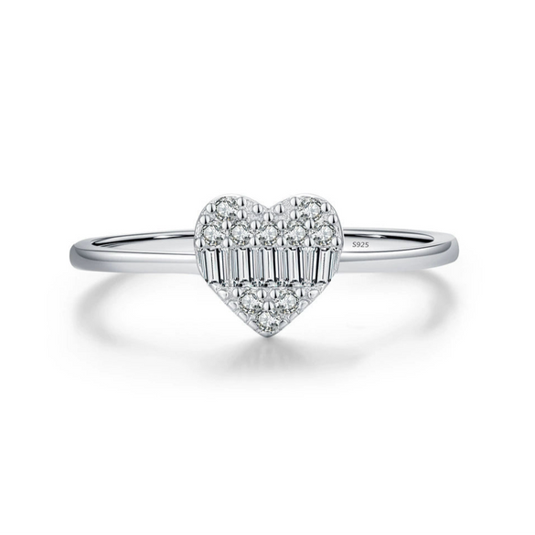 Wholesale S925 Sterling Silver Love Ring With Heart Shape And Zircon Inlay For Women