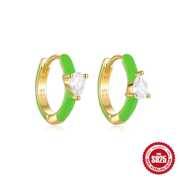 Wholesale S925 Sterling Silver Love Water Drops Geometric Enamel Electroplated Women's Earrings
