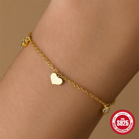 Wholesale S925 Sterling Silver Love Zircon Bracelet With Geometric Pattern Electroplated For Women Minimalist Stacked Jewelry