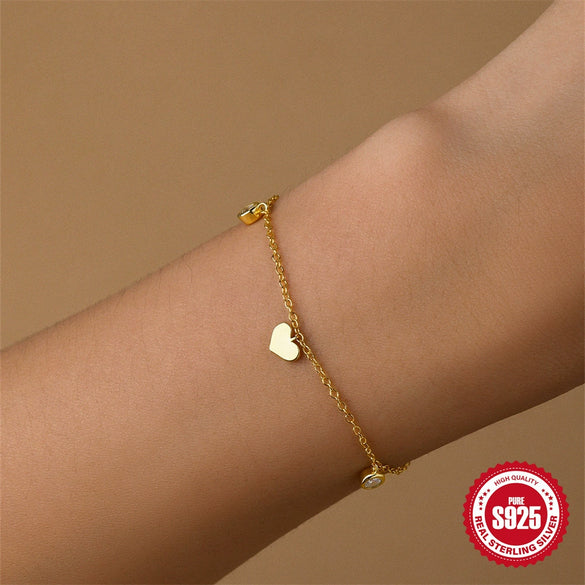 Wholesale S925 Sterling Silver Love Zircon Bracelet With Geometric Pattern Electroplated For Women Minimalist Stacked Jewelry