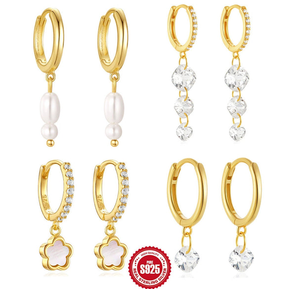 Wholesale S925 Sterling Silver Luxury Diamondencrusted White Petal Geometric Earrings With Electroplating