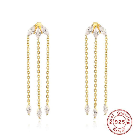 Wholesale S925 Sterling Silver Luxury Tassel Horse Eye Diamond Chain Drop Earrings With Geometric Pattern For Women