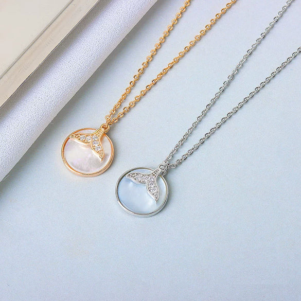 Wholesale S925 Sterling Silver Mermaid Fritillary Fish Tail Clavicle Necklace With Electroplating