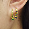 Wholesale S925 Sterling Silver Micro Inlaid Emerald Zircon Geometric Earring With Ear Buckle And Diamond Processed For Women