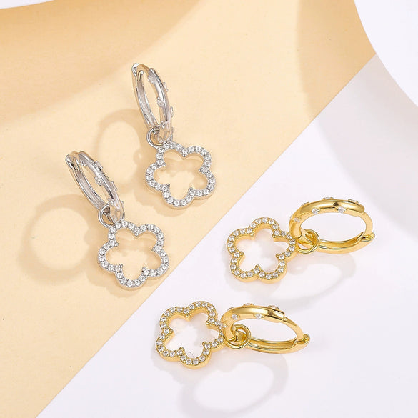 Wholesale S925 Sterling Silver Micro Inlaid Zircon Flower Hollow Earrings For Women