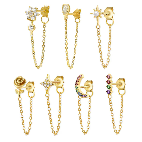 Wholesale S925 Sterling Silver Micro Inlaid Zircon Flower Moon Star Tassel Earrings With Vintage Design