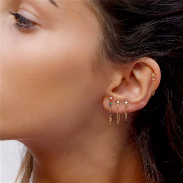 Wholesale S925 Sterling Silver Micro Inlaid Zircon Flower Moon Star Tassel Earrings With Vintage Design