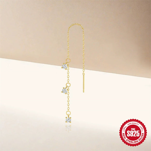 Wholesale S925 Sterling Silver Microencrusted Diamond Tassel Layered Chain Ear Wire Geometric Jewelry With Earplugfree Design