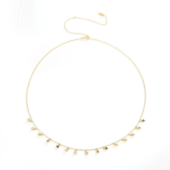 Wholesale S925 Sterling Silver Microinlaid Colorful Zircon Tassel Necklace With Geometric Pattern For Women Sweet Style Stackable Collarbone Chain