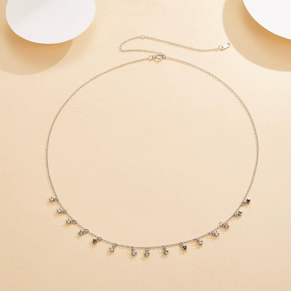 Wholesale S925 Sterling Silver Microinlaid Colorful Zircon Tassel Necklace With Geometric Pattern For Women Sweet Style Stackable Collarbone Chain