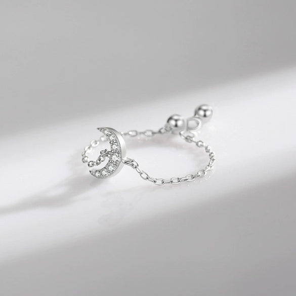 Wholesale S925 Sterling Silver Microinlaid Moon Ring Fashion Niche Design Cold Style Jewelry