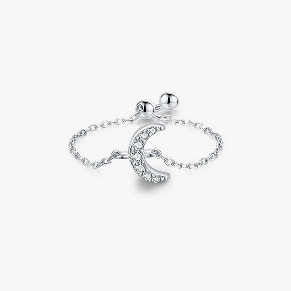 Wholesale S925 Sterling Silver Microinlaid Moon Ring Fashion Niche Design Cold Style Jewelry