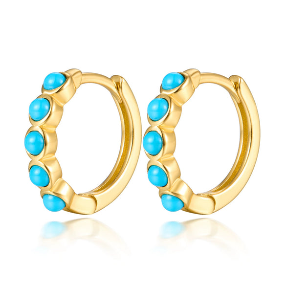 Wholesale S925 Sterling Silver Microinlaid Turquoise Geometric Round Earrings With Zirconia Processing