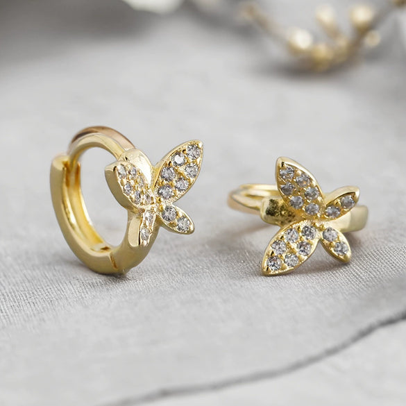 Wholesale S925 Sterling Silver Microinlaid Zircon Butterfly Earrings For Women With Pastoral Style