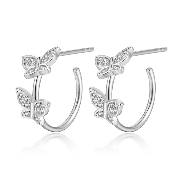 Wholesale S925 Sterling Silver Microinlaid Zircon Cshaped Butterfly Earrings Pastoral Small Fresh Advanced Ear Studs