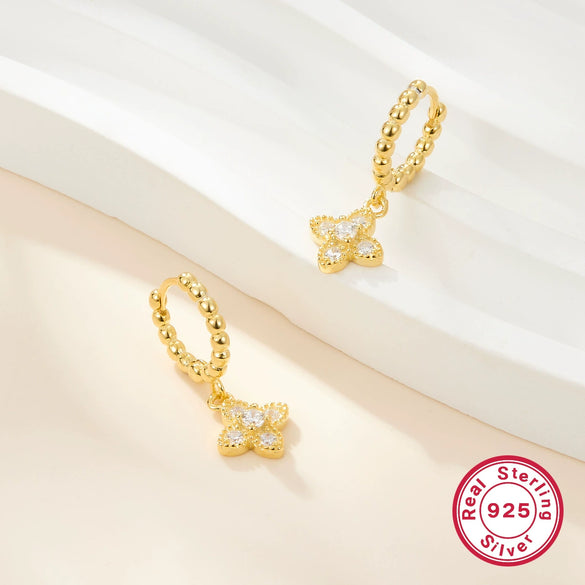 Wholesale S925 Sterling Silver Microinlaid Zircon Fourleaf Clover Feminine Exquisite Versatile Earrings