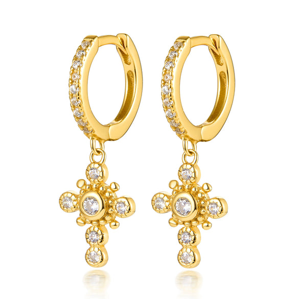 Wholesale S925 Sterling Silver Microinlaid Zircon Geometric Cross Pendant Earring With Fashionable And Unique Design