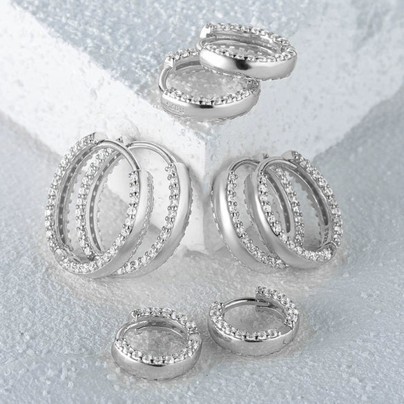 Wholesale S925 Sterling Silver Microinlaid Zircon Geometric Ear Ring Ear Buckle Fashion Simple Niche Design Daily Earrings
