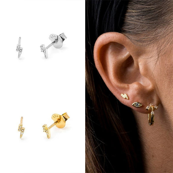 Wholesale S925 Sterling Silver Microinlaid Zircon Geometric Lightning Earrings For Women With Electroplating
