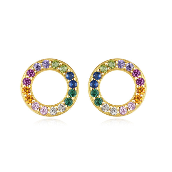 Wholesale S925 Sterling Silver Microinlaid Zircon Geometric Rainbow Circle Colorful Simple Exquisite Women's Daily Earrings