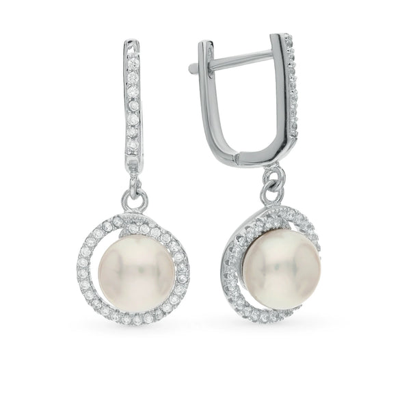 Wholesale S925 Sterling Silver Microinlaid Zircon Pearl Beads Round Geometric Elegant Women's Earrings