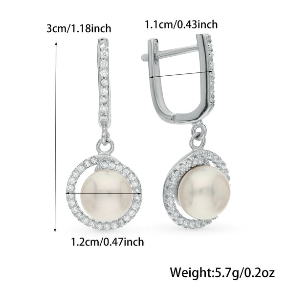 Wholesale S925 Sterling Silver Microinlaid Zircon Pearl Beads Round Geometric Elegant Women's Earrings