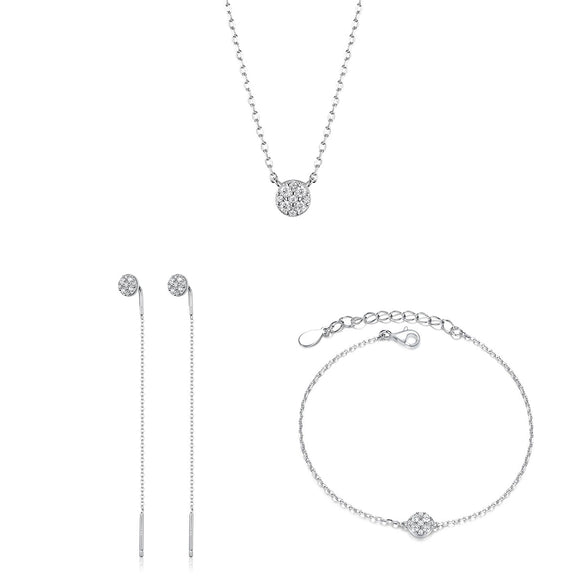 Wholesale S925 Sterling Silver Microinlaid Zircon Round Geometric Ear Line Bracelet Necklace Simple Jewelry With O Word Chain
