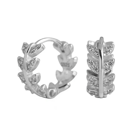 Wholesale S925 Sterling Silver Microset Zircon Leaves Earrings Fashion Vintage