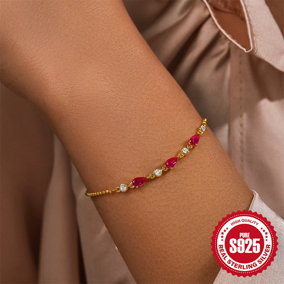 Wholesale S925 Sterling Silver Mini Bead Chain Water Drop Zircon Women's Bracelet With Geometric Pattern And Electroplating Treatment