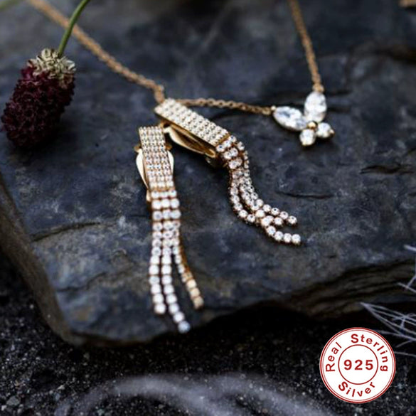 Wholesale S925 Sterling Silver Mini Butterfly Necklace With Zircon Electroplated Adjustable Clavicle Chain O Chain Geometric Design