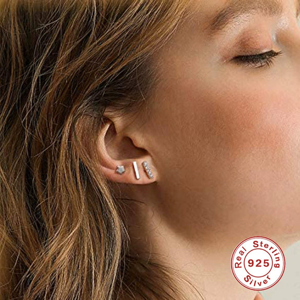 Wholesale S925 Sterling Silver Mini Five Pointed Star Geometric Ear Studs Earrings Set Of 3 With Electroplating For Women